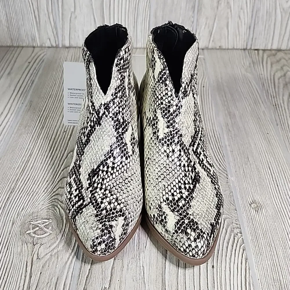 Aqua College Emily Natural Snake Print Leather Waterproof Ankle Boots Size 6 NEW